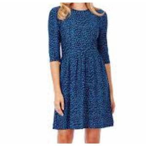Peruvian Connection Blue Floral Pima Cotton Dress Boho Knit sz large